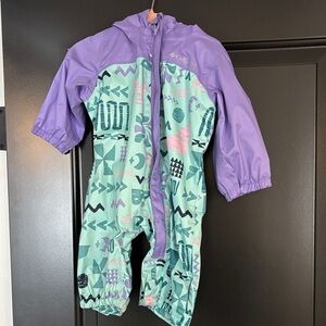 **NEVER WORN** Columbia Baby One Piece Rain Jacket in Purple and Mint